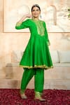 Preeti S Kapoor x AZA_Green Anarkali And Salwar Dupion Embroidered Floral Round Gota Set _Online_at_Aza_Fashions