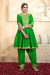 Buy_Preeti S Kapoor x AZA_Green Anarkali And Salwar Dupion Embroidered Floral Round Gota Set _Online_at_Aza_Fashions