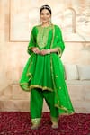 Preeti S Kapoor x AZA_Green Anarkali And Salwar Dupion Embroidered Floral Round Gota Set _at_Aza_Fashions