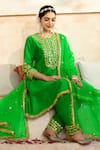 Buy_Preeti S Kapoor x AZA_Green Anarkali And Salwar Dupion Embroidered Floral Round Gota Set 