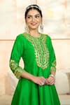 Shop_Preeti S Kapoor x AZA_Green Anarkali And Salwar Dupion Embroidered Floral Round Gota Set 