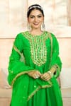 Preeti S Kapoor x AZA_Green Anarkali And Salwar Dupion Embroidered Floral Round Gota Set _Online