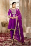 Buy_Preeti S Kapoor x AZA_Purple Anarkali And Salwar Dupion Embroidered Floral Round Gota Short Set _at_Aza_Fashions