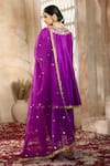 Shop_Preeti S Kapoor x AZA_Purple Anarkali And Salwar Dupion Embroidered Floral Round Gota Short Set _at_Aza_Fashions