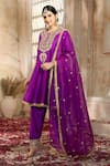 Buy_Preeti S Kapoor x AZA_Purple Anarkali And Salwar Dupion Embroidered Floral Round Gota Short Set _Online_at_Aza_Fashions