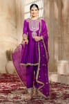 Shop_Preeti S Kapoor x AZA_Purple Anarkali And Salwar Dupion Embroidered Floral Round Gota Short Set _Online_at_Aza_Fashions