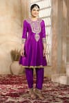 Shop_Preeti S Kapoor x AZA_Purple Anarkali And Salwar Dupion Embroidered Floral Round Gota Short Set 