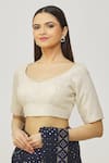 Buy_Nazaakat by Samara Singh_Off White Georgette Embroidered Sequin V Neck Work Blouse_at_Aza_Fashions