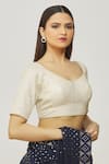 Shop_Nazaakat by Samara Singh_Off White Georgette Embroidered Sequin V Neck Work Blouse_Online_at_Aza_Fashions