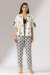 Buy_Thee Modern Roots_Ivory Silk Satin Embroidery Open Checkered Fleur Print Kimono Jacket With Pant _at_Aza_Fashions