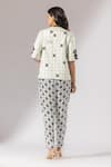 Shop_Thee Modern Roots_Ivory Silk Satin Embroidery Open Checkered Fleur Print Kimono Jacket With Pant _at_Aza_Fashions