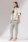 Buy_Thee Modern Roots_Ivory Silk Satin Embroidery Open Checkered Fleur Print Kimono Jacket With Pant _Online_at_Aza_Fashions