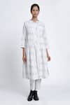 Buy_Jayati Goenka_White Cotton Block Print Diamond Robe Shawl Collar Pant Set _Online_at_Aza_Fashions