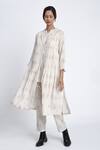 Buy_Jayati Goenka_White Cotton Block Print Diamond Robe Shawl Collar Pant Set _at_Aza_Fashions