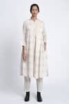 Jayati Goenka_White Cotton Block Print Diamond Robe Shawl Collar Pant Set _Online_at_Aza_Fashions