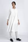 Buy_Jayati Goenka_White Cotton Plain Robe Shawl Collar Pintuck Pant Set _at_Aza_Fashions