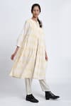 Buy_Jayati Goenka_White Cotton Block Print Geometric Robe Shawl Collar Pant Set _at_Aza_Fashions