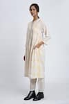 Jayati Goenka_White Cotton Block Print Geometric Robe Shawl Collar Pant Set _Online_at_Aza_Fashions