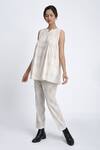 Buy_Jayati Goenka_White Cotton Block Print Diamond Notched Top And Pant Set _at_Aza_Fashions