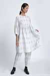 Jayati Goenka_White Cotton Block Print Diamond Round Tunic And Trouser Set _at_Aza_Fashions