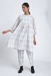 Buy_Jayati Goenka_White Cotton Block Print Diamond Round Tunic And Trouser Set 