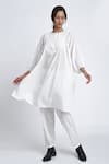 Buy_Jayati Goenka_White Cotton Plain Round Tunic And Trouser Set _at_Aza_Fashions