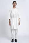 Jayati Goenka_White Cotton Plain Round Tunic And Trouser Set _Online_at_Aza_Fashions