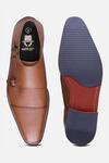 Shop_HATS OFF ACCESSORIES_Brown Solid Genuine Leather Monk Strap Shoes _at_Aza_Fashions