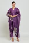 Buy_Samyukta Singhania_Purple Chanderi Embroidered Resham Notched Sleeves Straight Kurta Pant Set _Online_at_Aza_Fashions