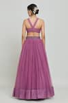 Shop_Samyukta Singhania_Purple Net Hand Embroidered Mirror Halter Neck Cross Crop Top With Flared Skirt _at_Aza_Fashions