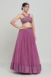 Khwaab by Sanjana Lakhani_Purple Net Hand Embroidered Mirror Halter Neck Cross Crop Top With Flared Skirt_Online_at_Aza_Fashions