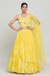 Buy_Samyukta Singhania_Yellow Net Embellished 3d Sunflower Sweetheart Blouse Lehenga Set _at_Aza_Fashions