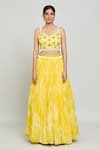 Khwaab by Sanjana Lakhani_Yellow Net Embellished 3d Sunflower Sweetheart Blouse Lehenga Set_Online_at_Aza_Fashions