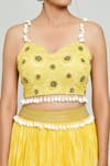 Buy_Samyukta Singhania_Yellow Net Embellished 3d Sunflower Sweetheart Blouse Lehenga Set _Online_at_Aza_Fashions