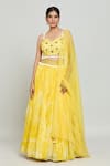 Shop_Khwaab by Sanjana Lakhani_Yellow Net Embellished 3d Sunflower Sweetheart Blouse Lehenga Set_Online_at_Aza_Fashions