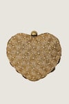 Shop_Doux Amour_Gold Embroidery, Beads Heart-shaped Clutch _at_Aza_Fashions