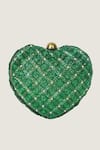 Shop_Doux Amour_Green Embroidery Heart-shaped Clutch _at_Aza_Fashions