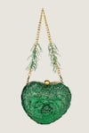 Doux Amour_Green Embroidery Heart-shaped Clutch _Online_at_Aza_Fashions