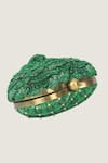 Shop_Doux Amour_Green Embroidery Heart-shaped Clutch _Online_at_Aza_Fashions