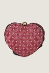 Shop_Doux Amour_Red Embroidered Heart-shaped Clutch _at_Aza_Fashions