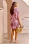 Shop_House of Fett_Purple Cotton Rayon Plain V Neck Rico Pleated Dress_at_Aza_Fashions