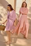 Shop_House of Fett_Purple Cotton Rayon Plain V Neck Rico Pleated Dress_Online_at_Aza_Fashions