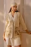 Buy_House of Fett_Ivory Cotton Silk Hand Embroidered Jacket Floral With Pleated Dress _at_Aza_Fashions