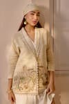 Buy_House of Fett_Ivory Cotton Silk Hand Embroidered Jacket Floral With Pleated Dress _Online_at_Aza_Fashions