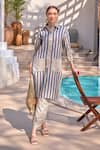 Buy_HOUSE OF FETT_Beige Cotton Print Striped Collar Aruba Candy Tunic With Pant _at_Aza_Fashions