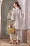 Shop_HOUSE OF FETT_Ivory Cotton Linen Striped V Neck Cayman Cape Set _at_Aza_Fashions