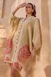 Shop_House of Fett_Ivory Cotton Blend Patchwork Bloomy Notched Collar Nador Kaftan _Online_at_Aza_Fashions