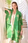 Shop_HOUSE OF FETT_Green Cotton Flex Print Palm Island Collar Overlay Jacket Pant Set _at_Aza_Fashions