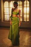 Buy_Ekaya_Green Habutai Silk Solid Bright Handwoven Saree With Unstitched Blouse Piece _at_Aza_Fashions