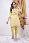 Buy_House of Tushaom_Yellow Chanderi Embroidered Lace Round Straight Kurta With Pant _at_Aza_Fashions